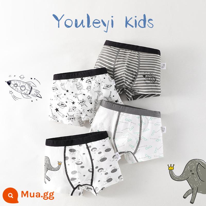 Quần lót bé trai cotton nguyên chất, quần đùi bé trai, cotton nguyên chất trẻ em, quần boxer an toàn bé trai vừa và lớn 100% - G487 Elephant Kingdom-4 Gói [Cotton nguyên chất không xương chải kỹ]