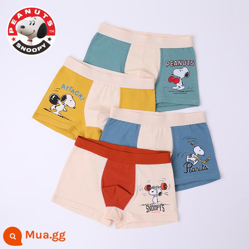 Quần lót bé trai cotton nguyên chất, quần đùi bé trai, cotton nguyên chất trẻ em, quần boxer an toàn bé trai vừa và lớn 100% - 104 Snoopy IP Chính hãng-4 Gói [Phong cách Cotton nguyên chất không xương chải kỹ]