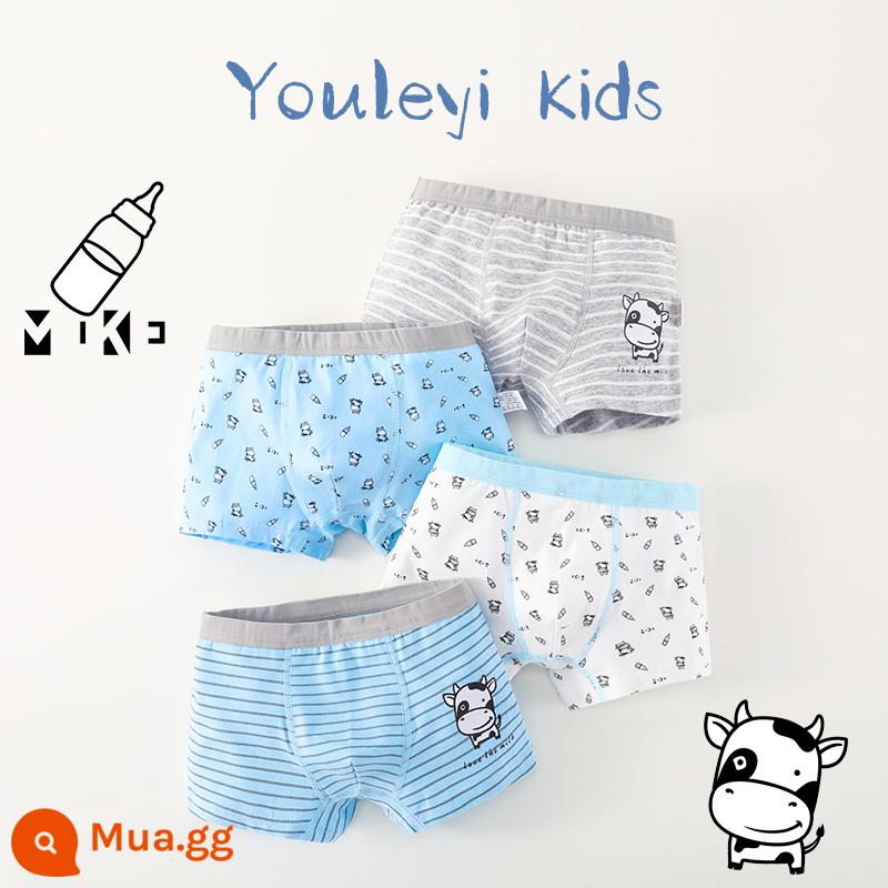 Quần lót bé trai cotton nguyên chất, quần đùi bé trai, cotton nguyên chất trẻ em, quần boxer an toàn bé trai vừa và lớn 100% - Gói 479 Bullish-4 [Phong cách phúc lợi cotton nguyên chất chải kỹ]