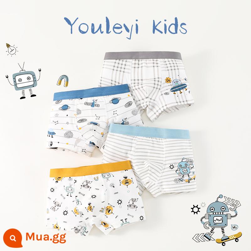 Quần lót bé trai cotton nguyên chất, quần đùi bé trai, cotton nguyên chất trẻ em, quần boxer an toàn bé trai vừa và lớn 100% - G68 Xingchen Machinery-4 Pack [Phong cách cotton nguyên chất không xương]