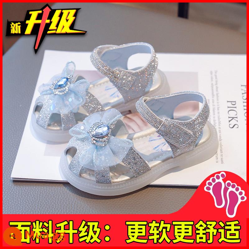 Giày sandal bé gái phong cách mùa hè 2023 mới Giày công chúa Aisha bé gái lưới đỏ phong cách nóng bỏng với váy Bao Đầu Xăng đan thủy triều - Phiên bản nâng cấp màu xanh