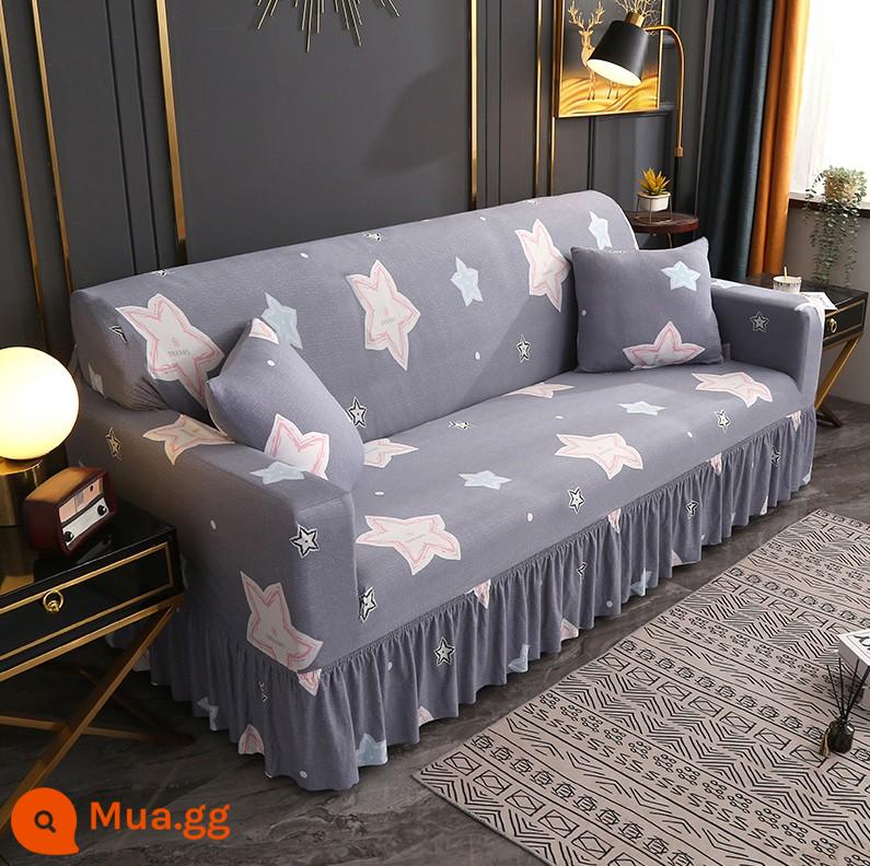 Váy co giãn bốn mùa bọc ghế sofa bao gồm tất cả bao gồm phổ quát bao da kiểu cũ một hai ba bốn người đệm vải - Váy tím đầy sao