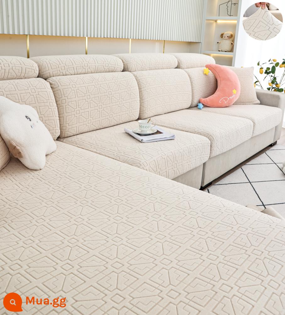 Đàn hồi đàn hồi mũ tắm bọc ghế sofa bao gồm tất cả phổ quát dựa vào vỏ bảo vệ bằng vải tựa đầu bàn đạp chân đệm xốp đơn giản - Nắp màu be lộng lẫy dày