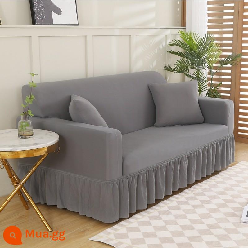 Váy co giãn bốn mùa bọc ghế sofa bao gồm tất cả bao gồm phổ quát bao da kiểu cũ một hai ba bốn người đệm vải - viền màu xám