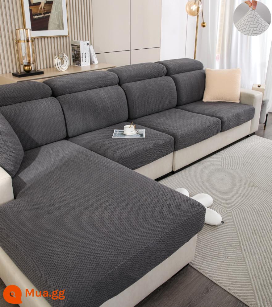 Đàn hồi đàn hồi mũ tắm bọc ghế sofa bao gồm tất cả phổ quát dựa vào vỏ bảo vệ bằng vải tựa đầu bàn đạp chân đệm xốp đơn giản - Mũ kim loại dày màu xám chéo