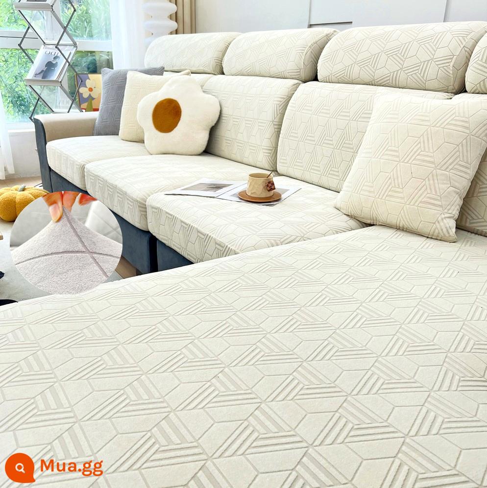 Đàn hồi đàn hồi mũ tắm bọc ghế sofa bao gồm tất cả phổ quát dựa vào vỏ bảo vệ bằng vải tựa đầu bàn đạp chân đệm xốp đơn giản - Mũ trắng gạo dày hiện đại