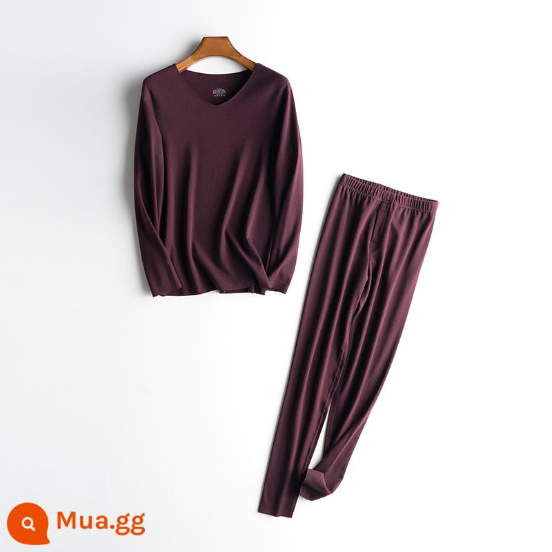 De Velvet Quần áo sưởi ấm không dấu vết Bộ đồ nam dày Plus Cashmere Sợi tự sưởi ấm Mùa đông trẻ trung Quần áo mùa thu Quần vệ sinh Quần hợp thời trang - rượu vang đỏ