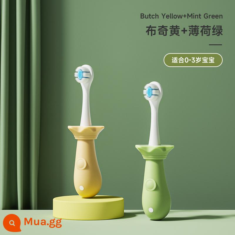 Baby kangaroo Bàn chải đánh răng trẻ em Babu lông mềm 1-2-3-5 đến 6 từ một tuổi rưỡi trở lên bé mọc răng bé - [Nâng cấp lông mềm gấp đôi + chống dính họng] Vàng + Xanh (0-3 tuổi)