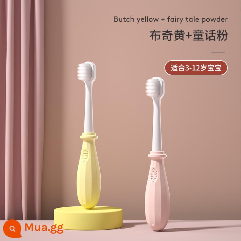 Baby kangaroo Bàn chải đánh răng trẻ em Babu lông mềm 1-2-3-5 đến 6 từ một tuổi rưỡi trở lên bé mọc răng bé - Vàng Butch + Hồng cổ tích (3-12 tuổi)