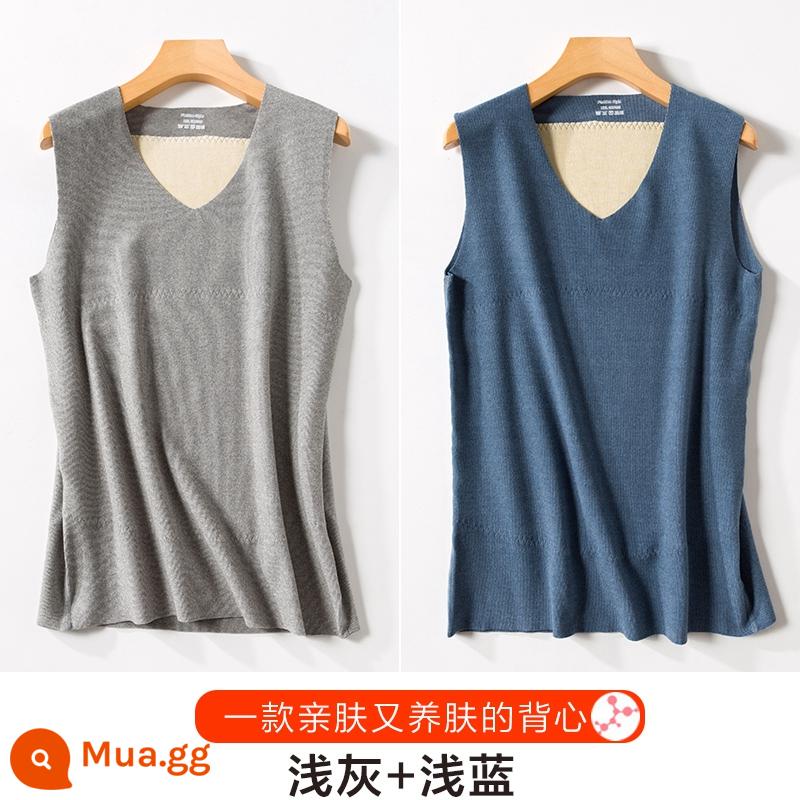 Ấm Áo Vest Nam Mùa Đông Liền Mạch Plus Nhung Đức Dày Lụa Tự Làm Nóng Miếng Dán Đáy Áo Vest Nam quần Lót - Xám nhạt + xanh denim