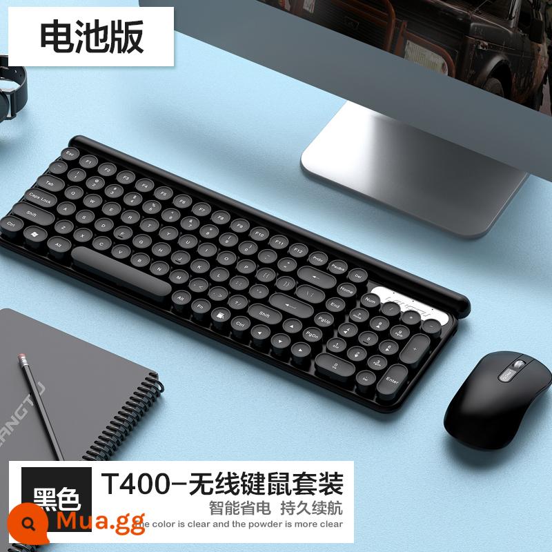 Máy tính Lenovo bên ngoài bộ bàn phím và chuột không dây máy tính xách tay máy tính để bàn cô gái văn phòng câm cảm giác cơ học retro - Bộ không dây LT400 Classic Black [Phiên bản sạc im lặng]