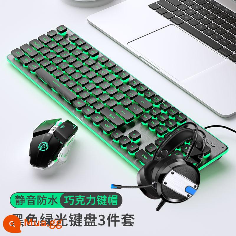 Black Widow Manipulator Sense Bàn phím chuột Tai nghe Bộ ba máy tính xách tay Máy tính để bàn bên ngoài Văn phòng cô gái tắt tiếng Trò chơi thể thao điện tử yên lặng Bộ phim có dây phát sáng đặc biệt Bộ phím chuột nhỏ - Đèn xanh đen [Phiên bản nâng cấp im lặng] + Chuột macro + Tai nghe chơi game