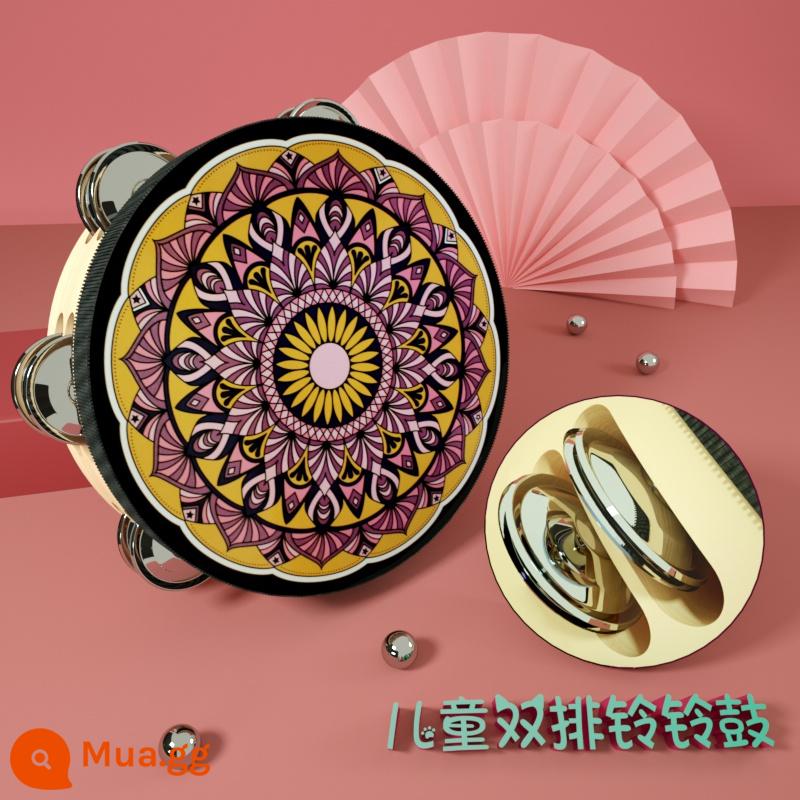 Đôn Hoàng tay tambourine Tân Cương Uyghur tambourine múa bay đạo cụ kiểm tra chứng nhận trường mẫu giáo nhỏ tambourine - Redbud trên nền đen (chuông hai hàng 8 inch) đường kính 20 cm