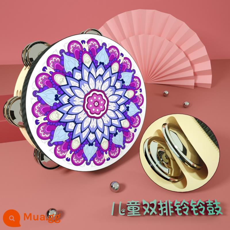 Đôn Hoàng tay tambourine Tân Cương Uyghur tambourine múa bay đạo cụ kiểm tra chứng nhận trường mẫu giáo nhỏ tambourine - Hoa tím nở rộ (chuông đôi 8 inch)