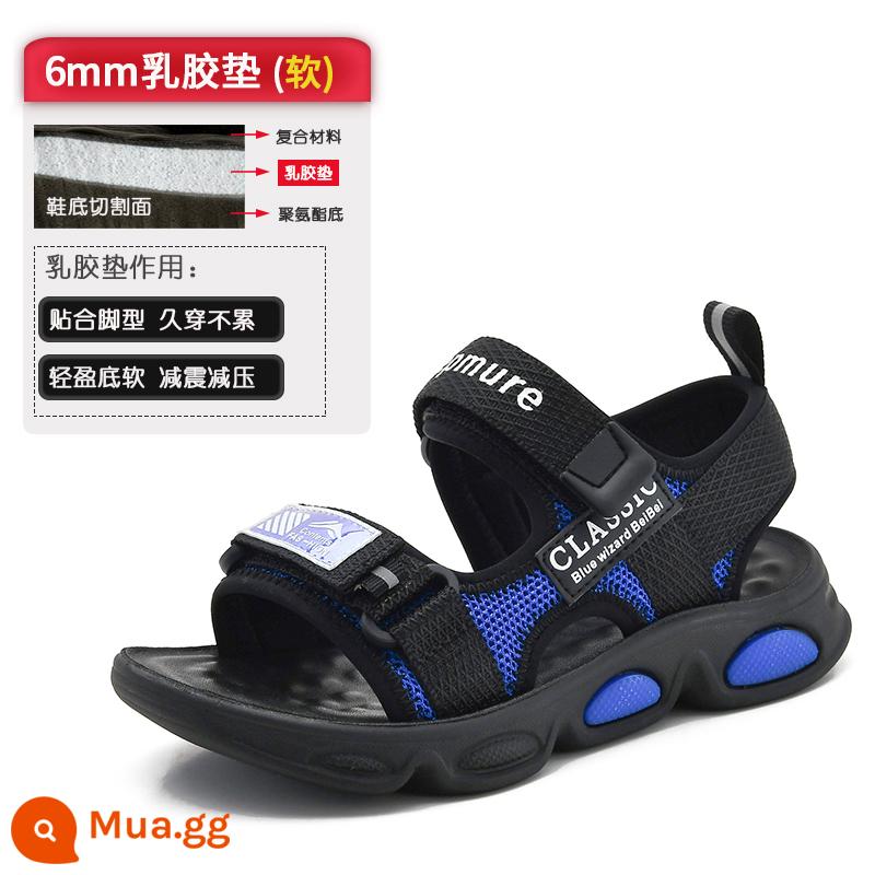 Giày Sandal Bé Trai 2023 Mới Lớn Trẻ Em Phiên Bản Hàn Quốc Mùa Hè Trẻ Em Đế Mềm Chống Trượt Giày Học Sinh Đi Biển - 11 màu đen và xanh (đệm cao su 6MM)