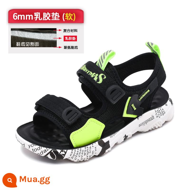 Giày Sandal Bé Trai 2023 Mới Lớn Trẻ Em Phiên Bản Hàn Quốc Mùa Hè Trẻ Em Đế Mềm Chống Trượt Giày Học Sinh Đi Biển - 27 màu đen và xanh lá cây (đệm cao su 6MM)