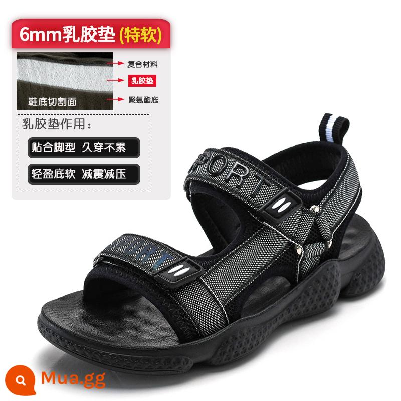 Giày Sandal Bé Trai 2023 Mới Lớn Trẻ Em Phiên Bản Hàn Quốc Mùa Hè Trẻ Em Đế Mềm Chống Trượt Giày Học Sinh Đi Biển - 63 màu đen và trắng (đệm cao su 6MM)