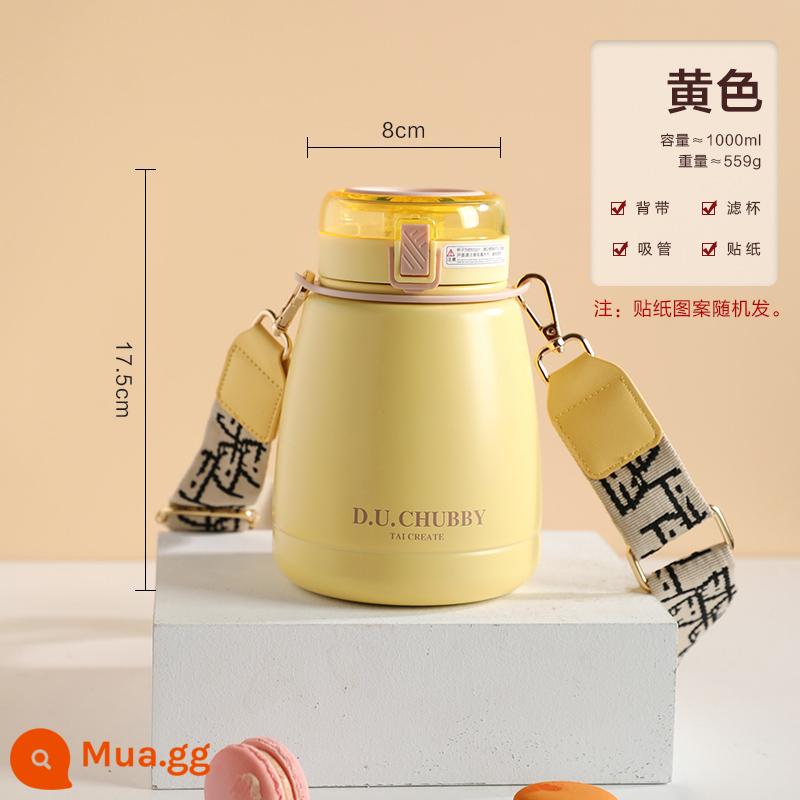 Sheli lưới đỏ bụng lớn cốc cách nhiệt nữ giá trị cao cốc nước công suất lớn ống hút cốc sinh viên dễ thương ấm đun nước di động - Màu vàng (tặng kèm túi đựng cho bé + cốc lọc + decal)