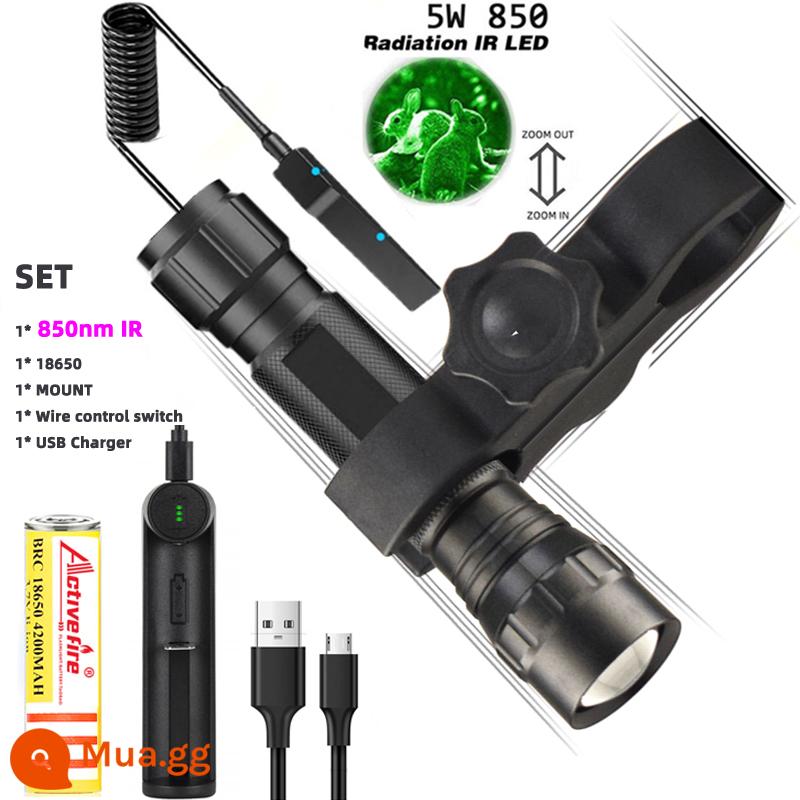 Thiết bị nhìn đêm 5W IR 850nm/940nm bổ sung đèn bức xạ hồng ngoại zoom USB sạc 18650 đèn pin - Hồng ngoại 850NM/phiên bản điều khiển dòng/bộ như trong hình