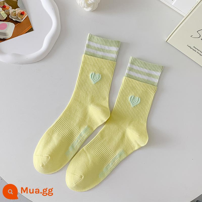 【2 cặp】Ống giữa cotton Shuangluo miệng người yêu dành cho nữ ~ đầu thu - [2 cặp] màu vàng