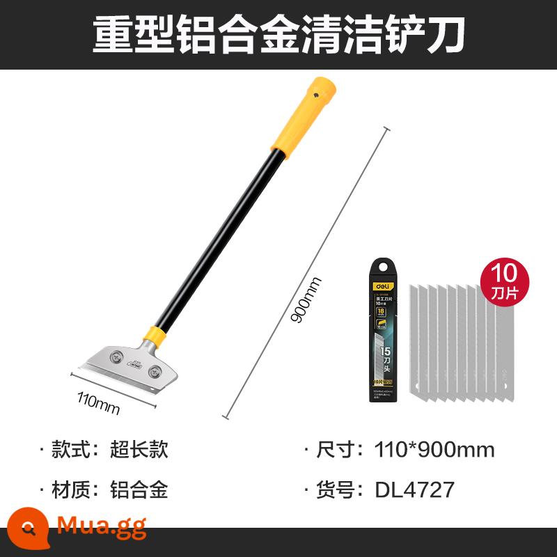 Dụng cụ mạnh mẽ, dao làm sạch xẻng, dụng cụ cạo kính hợp kim nhôm, xẻng mở rộng sàn, khử nhiễm da tường, loại bỏ đường may đẹp, loại bỏ keo - [Nhiệm vụ nặng nề-cực dài] chổi cao su 90cm + 10 lưỡi dao