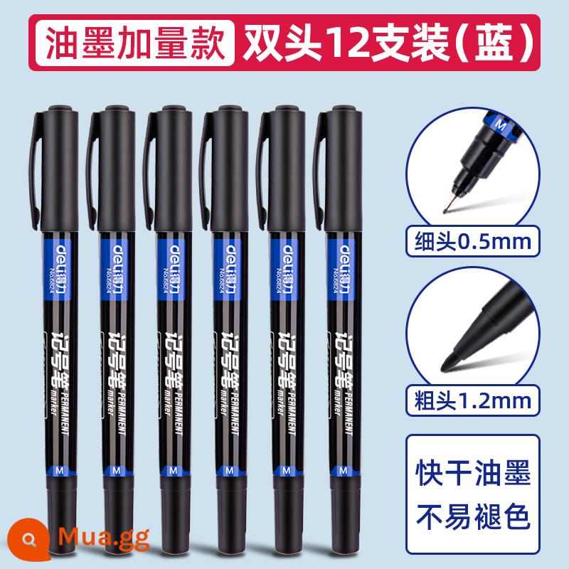 [60 gói] Bút đánh dấu mạnh mẽ hai đầu màu đen dầu móc bút nhanh khô không thấm nước dày đầu nghệ thuật với học sinh tiểu học bút đánh dấu hai đầu màu xanh đỏ màu vẽ tranh trẻ em không phai - [12 màu xanh] Model công suất lớn với hai đầu và chiều rộng gấp đôi