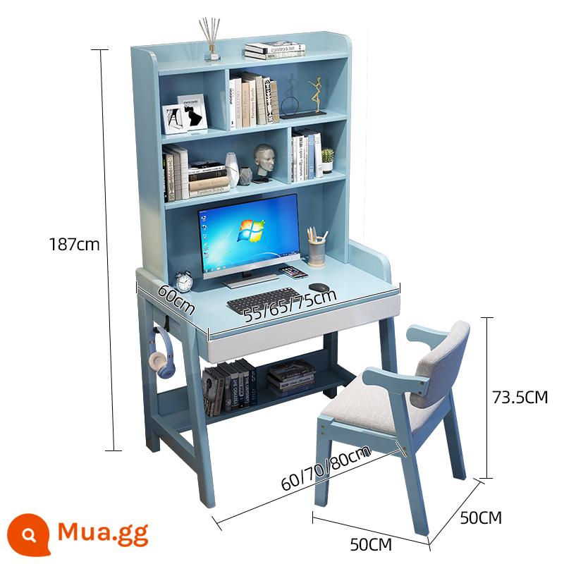 Giá sách bàn gỗ nguyên khối một ngôi nhà đơn giản hiện đại học sinh tiểu học viết bàn học phòng ngủ căn hộ nhỏ bàn máy tính - Bàn đơn màu xanh + Ghế Bắc Âu, sẵn sàng giao hàng