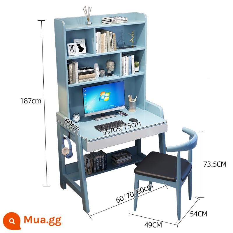 Giá sách bàn gỗ nguyên khối một ngôi nhà đơn giản hiện đại học sinh tiểu học viết bàn học phòng ngủ căn hộ nhỏ bàn máy tính - Bàn đơn xanh + ghế sừng sẵn sàng giao hàng