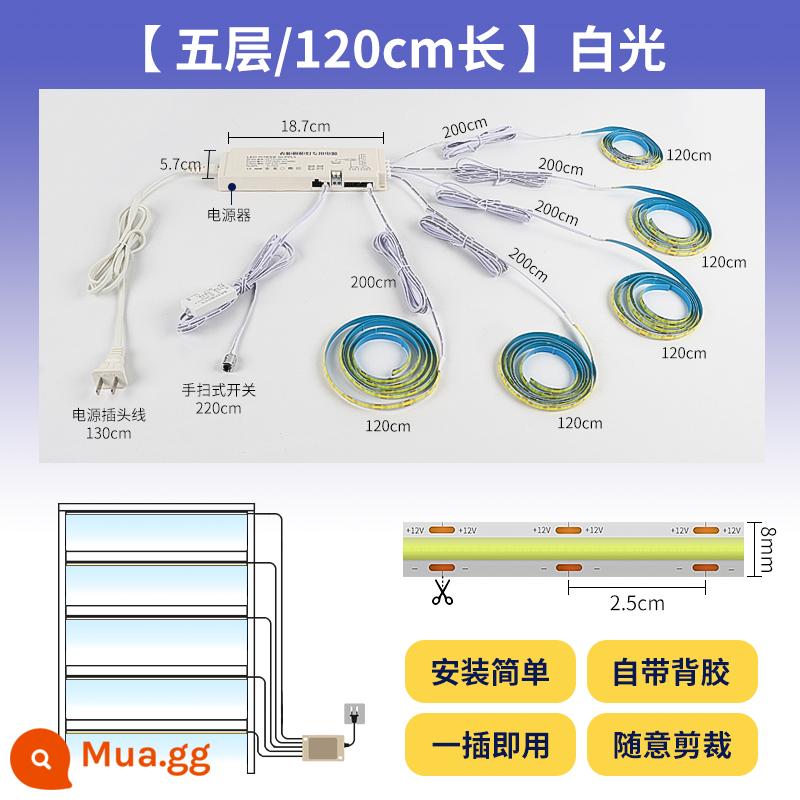 Dải ánh sáng cảm ứng tự dính tổng thể tủ rượu tủ quần áo mẫu tủ trưng bày dải đèn led không khe cực hẹp và siêu mỏng - Năm lớp/mỗi lớp dài 120 cm/có thể cắt [ánh sáng trắng]