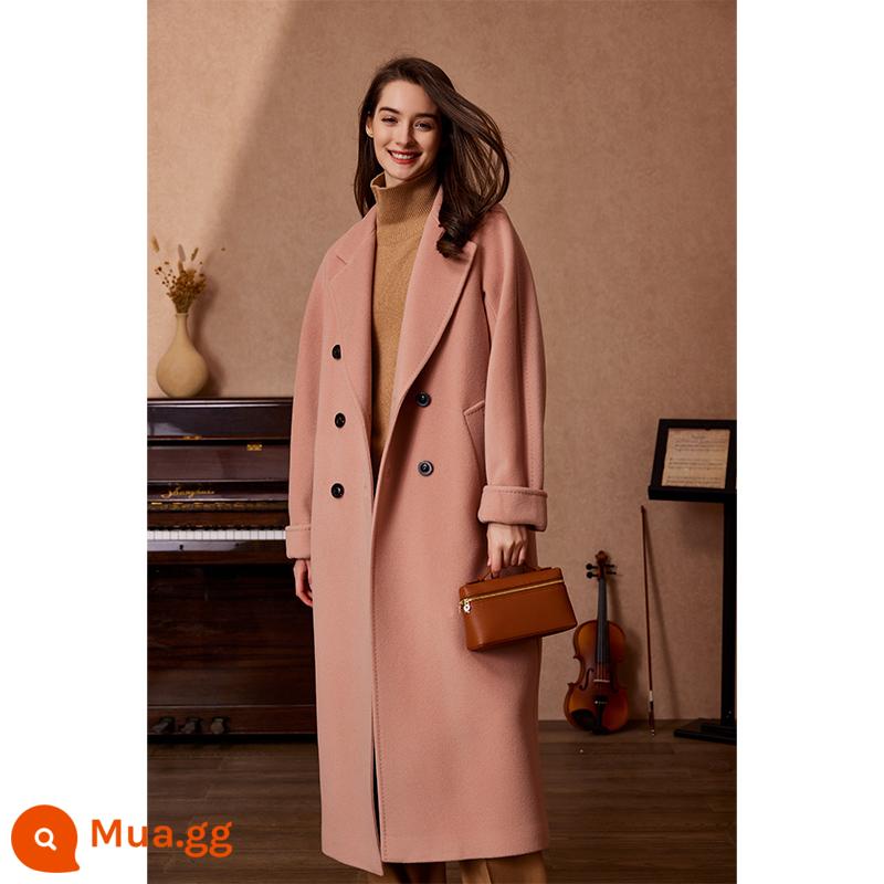 2023 Mới 2 Mặt Cashmere Áo Khoác Nữ Trung Bình Dài Phiên Bản Len Cao Cấp Len Đen Hepburn Áo 101801 - Màu mơ bán trước 7 ngày