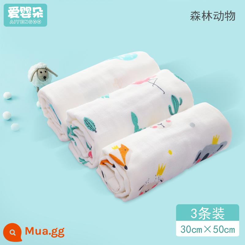 Khăn gạc cho bé khăn mặt khăn vuông nhỏ sơ sinh cotton nguyên chất cho bé khăn gạc trẻ em bông tắm siêu mềm - 3 gói thú rừng (30cm×50cm) (rửa mặt/mông)