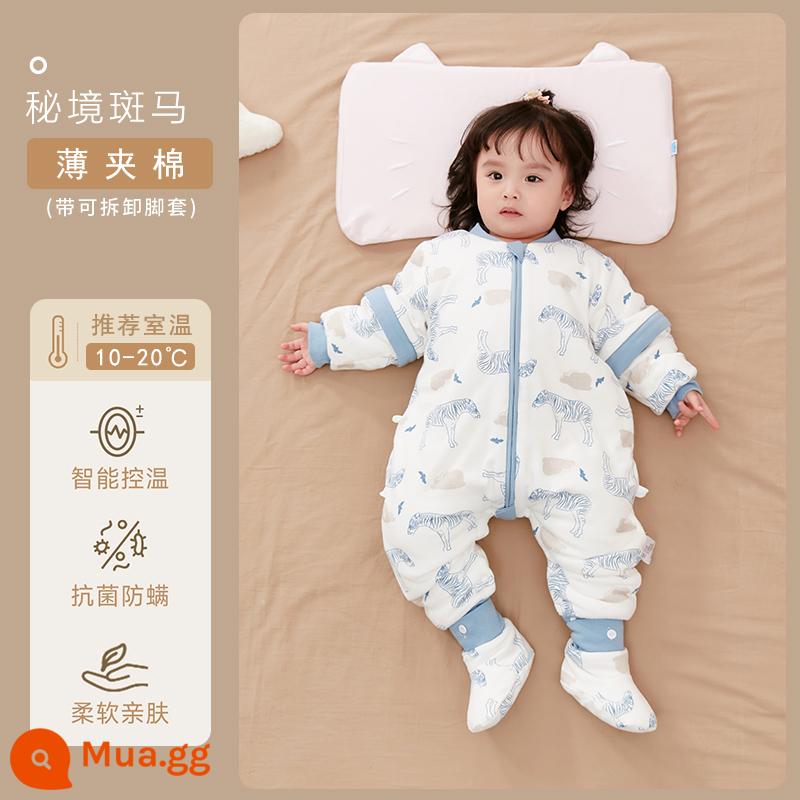 Qinxinyafang túi ngủ cho bé mùa thu đông cotton nguyên chất chăn bông chống đá cho bé tách chân túi ngủ nhiệt độ không đổi phổ biến cho tất cả các mùa - Chất liệu cotton có nhiệt độ không đổi, dày vừa phải, nhạy cảm với nhiệt độ [có đệm chân khuyến nghị 10-20 độ] Secret Zebra