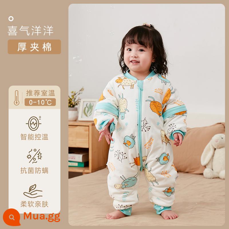 Qinxinyafang túi ngủ cho bé mùa thu đông cotton nguyên chất chăn bông chống đá cho bé tách chân túi ngủ nhiệt độ không đổi phổ biến cho tất cả các mùa - Cảm biến nhiệt độ có thể nhìn thấy bằng bông dày có nhiệt độ không đổi [không khuyến nghị dùng bao chân 0-10 độ] rạng rỡ niềm vui