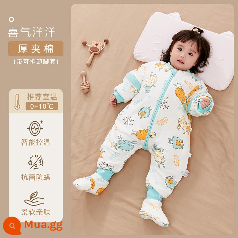 Qinxinyafang túi ngủ cho bé mùa thu đông cotton nguyên chất chăn bông chống đá cho bé tách chân túi ngủ nhiệt độ không đổi phổ biến cho tất cả các mùa - Cảm biến nhiệt độ có thể nhìn thấy bằng bông dày có nhiệt độ không đổi [với bao chân được khuyến nghị 0-10 độ] rạng rỡ niềm vui