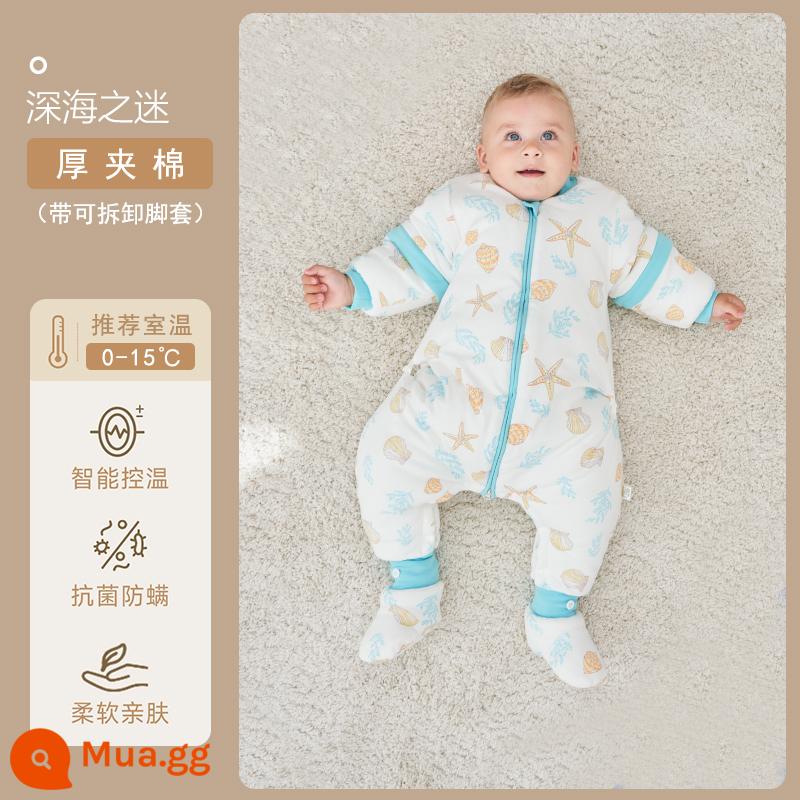 Qinxinyafang túi ngủ cho bé mùa thu đông cotton nguyên chất chăn bông chống đá cho bé tách chân túi ngủ nhiệt độ không đổi phổ biến cho tất cả các mùa - Cảm biến nhiệt độ bằng hình ảnh, chất liệu cotton có nhiệt độ không đổi dày [với bao chân được khuyến nghị 0-10 độ] Bí ẩn của biển sâu