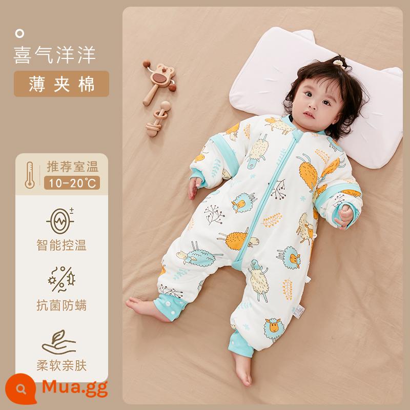 Qinxinyafang túi ngủ cho bé mùa thu đông cotton nguyên chất chăn bông chống đá cho bé tách chân túi ngủ nhiệt độ không đổi phổ biến cho tất cả các mùa - Bông giữ nhiệt dày vừa phải với khả năng cảm biến nhiệt độ trực quan [khuyến nghị 10-20 độ không cần bao chân] rạng rỡ niềm vui