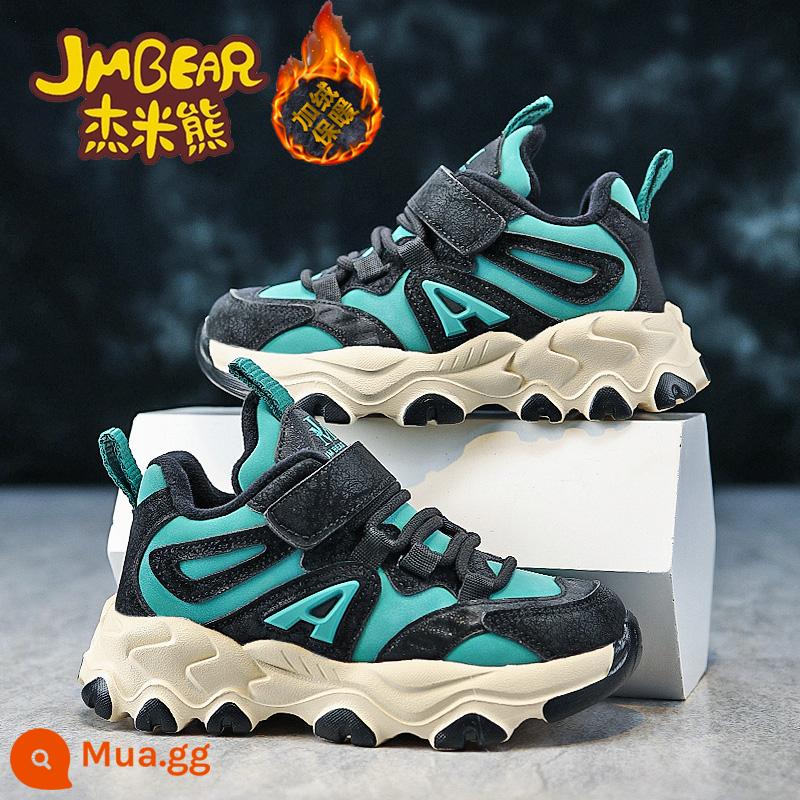 Jamie Bear Giày Sneaker Bé Gái Mùa Thu Đông 2022 Mới Sang Trọng Nhung Ấm Trẻ Em Cũ Giày Bé Gái Hai Giày Cotton - Jamie Bear 2179 đen và xanh cộng với nhung và cotton thứ hai