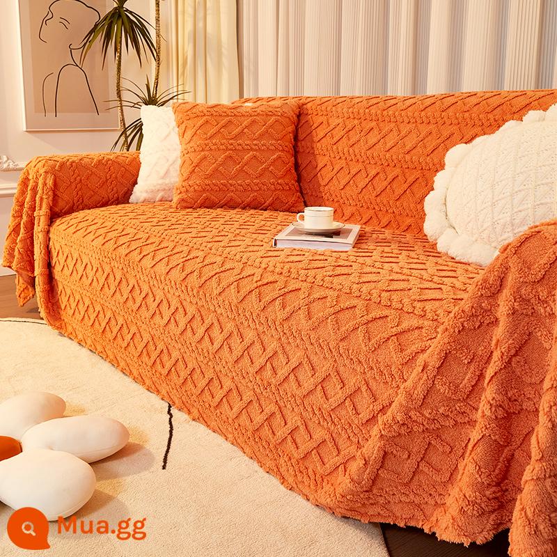 Vải ghế sofa FLUFFY SOFA SET Anti -cat lấy SS Sofa Khăn bìa tất cả -Chăn sofa phổ biến bao gồm tất cả các vỏ bọc - Màu cam ấm áp và rực rỡ [nhung sữa mềm mại và thoải mái như mèo]