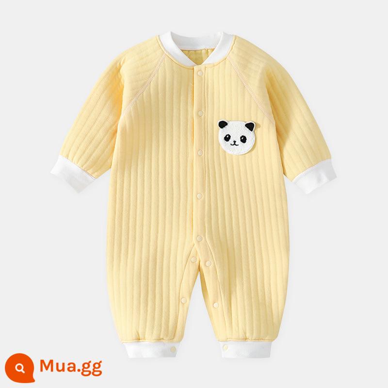 Bộ quần áo một mảnh kẹp cotton thu đông ấm áp áo liền quần dài tay nam nữ kho báu xuân thu quần áo sơ sinh xuân thu - Hari Yellow Panda phong cách ấm áp