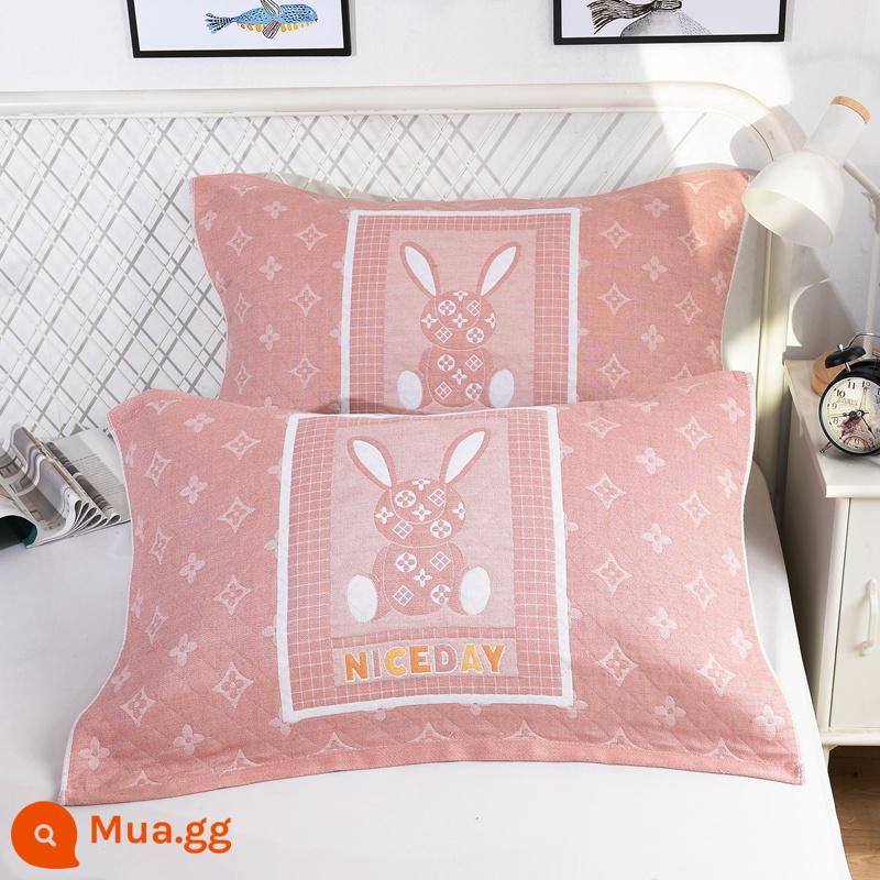 Khăn gối cotton nguyên chất cotton gạc dày vài gối đầu khăn một đôi người lớn Plus bốn mùa gối đơn bao khăn - 1 đôi bột thỏ