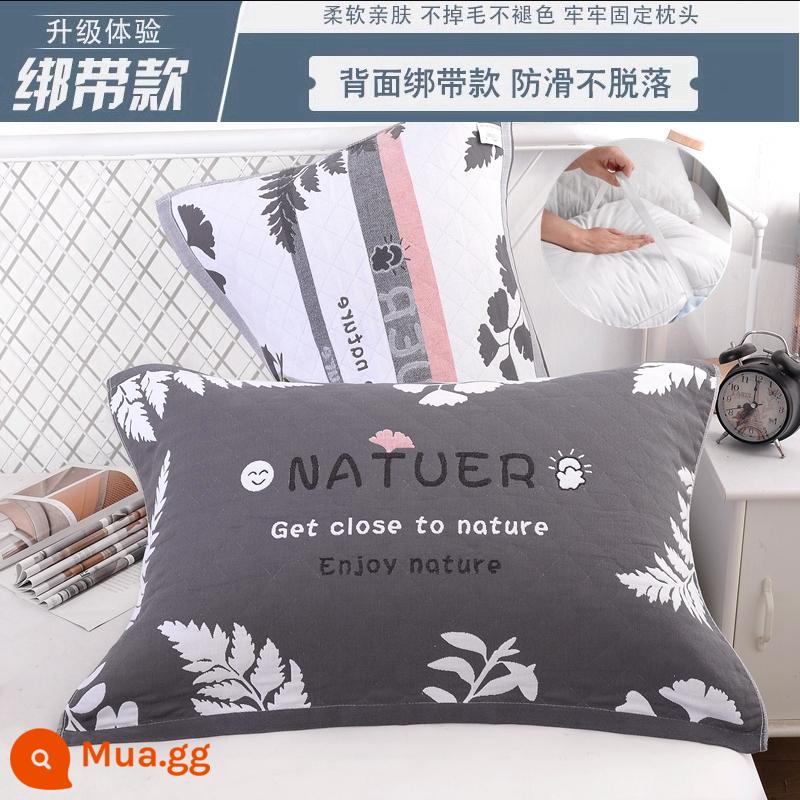 Vỏ gối gia dụng thấm mồ hôi kiểu cũ bằng gạc cotton nguyên chất cặp dây đeo cố định chống trượt chống rơi vỏ gối cotton - [Dây đeo] Rainforest xám đậm 1 đôi