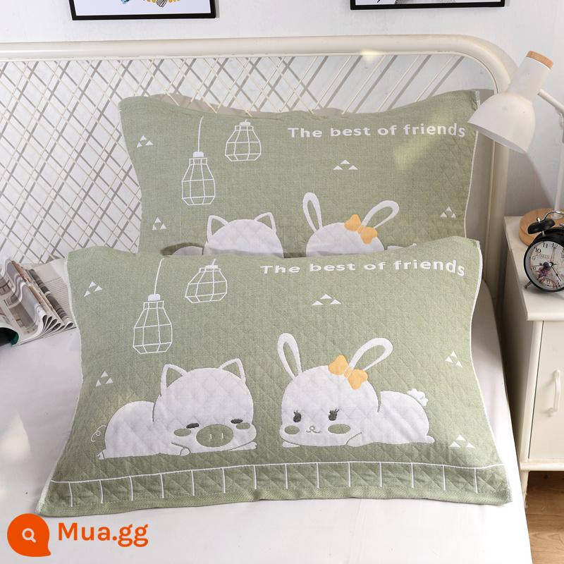 Khăn gối cotton nguyên chất cotton gạc dày vài gối đầu khăn một đôi người lớn Plus bốn mùa gối đơn bao khăn - 1 đôi rau xanh dễ thương