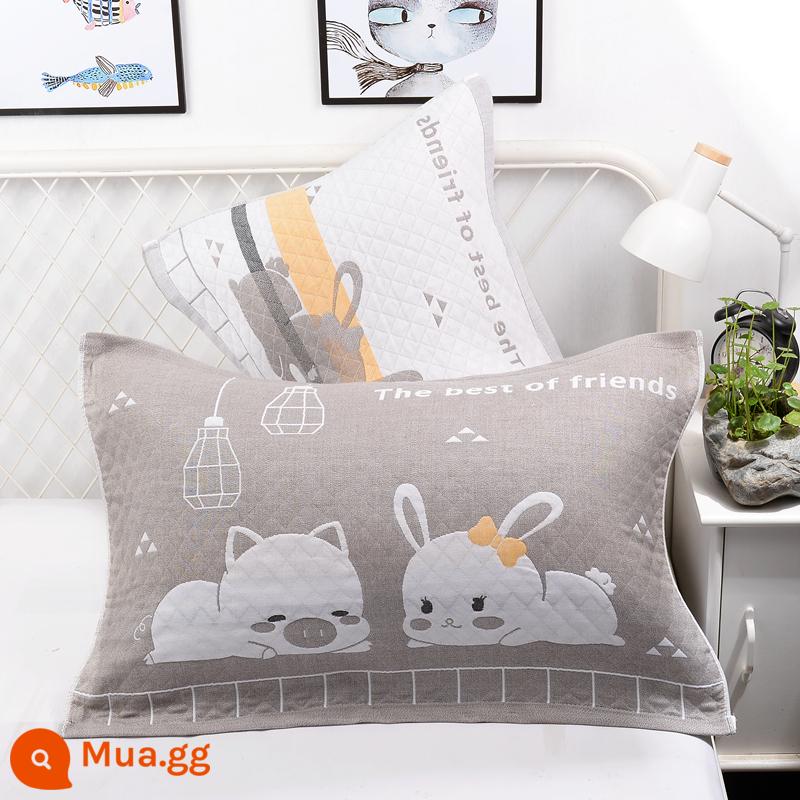 Khăn gối cotton nguyên chất cotton gạc dày vài gối đầu khăn một đôi người lớn Plus bốn mùa gối đơn bao khăn - 1 đôi lạc đà dễ thương