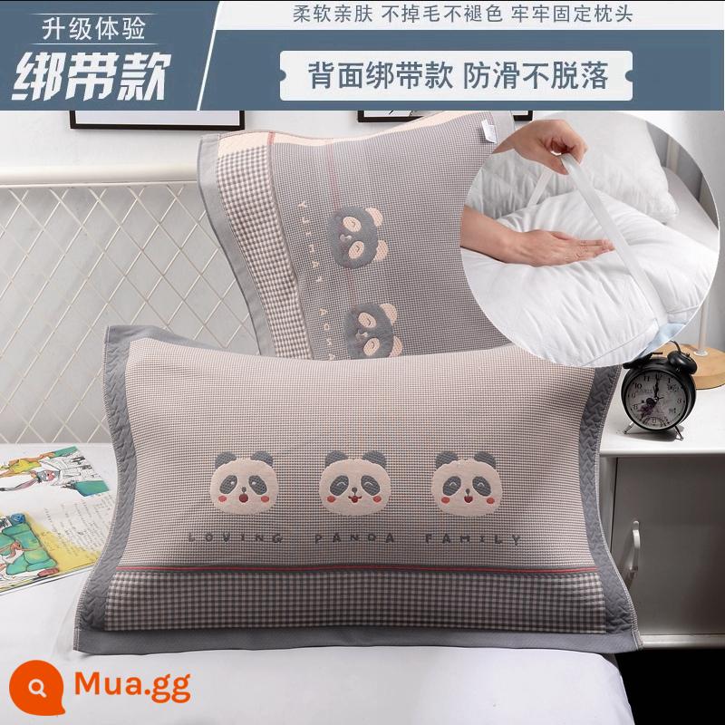 Vỏ gối gia dụng thấm mồ hôi kiểu cũ bằng gạc cotton nguyên chất cặp dây đeo cố định chống trượt chống rơi vỏ gối cotton - [Dây đeo] 1 đôi gấu trúc bố mẹ và con màu xám