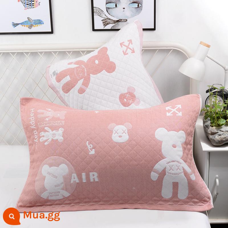 Khăn gối cotton nguyên chất cotton gạc dày vài gối đầu khăn một đôi người lớn Plus bốn mùa gối đơn bao khăn - 1 đôi bột gấu mạnh