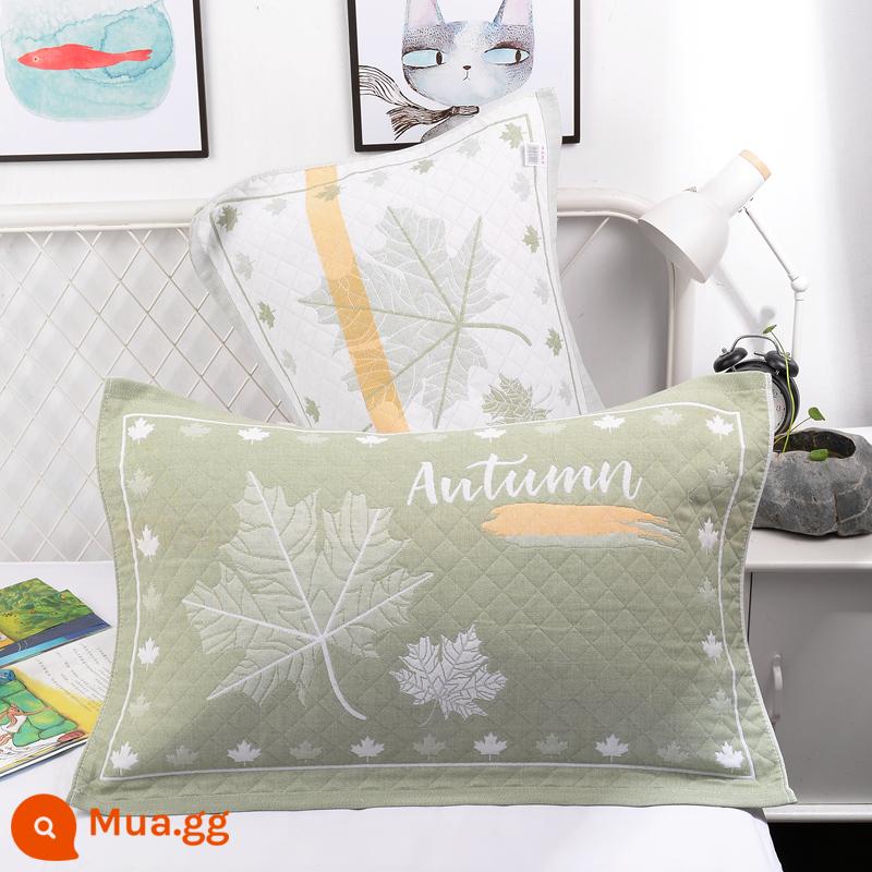 Khăn gối cotton nguyên chất cotton gạc dày vài gối đầu khăn một đôi người lớn Plus bốn mùa gối đơn bao khăn - Lá phong xanh 1 đôi