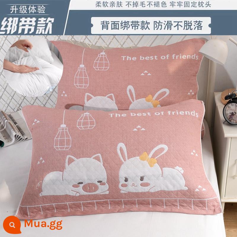 Khăn gối cotton nguyên chất cotton gạc dày vài gối đầu khăn một đôi người lớn Plus bốn mùa gối đơn bao khăn - [Dây đeo] 1 cặp quạt thú cưng dễ thương