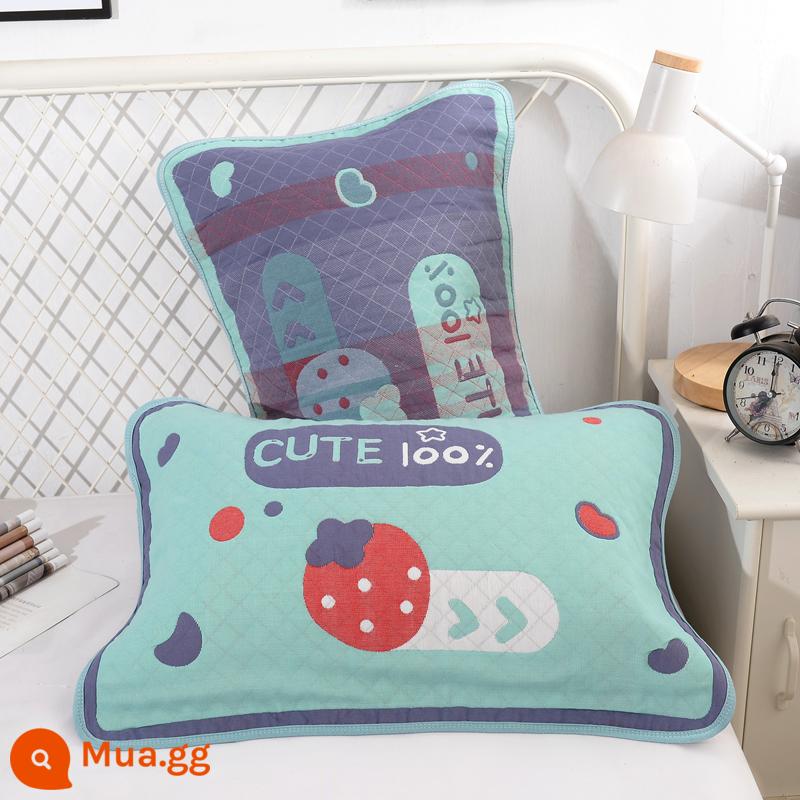 Khăn gối trẻ em cotton nguyên chất 6 lớp gạc hoạt hình cho bé thấm hút mồ hôi và thoáng khí khăn gối cotton cho bé mẫu giáo mùa hè - Dâu xanh 1 đôi