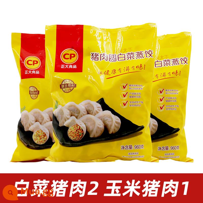 CP Zhengda Bánh bao hấp 960g*3 túi Bữa sáng gia đình Nấm Ba loại rau ngô tươi Bánh bao chiên thịt lợn Bánh bao đông lạnh - Thịt bắp cải 2 + thịt bắp 1 (144 miếng)