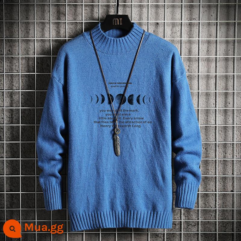 Nam nửa áo len cao cổ Plus nhung dày quần áo mùa đông học sinh size lớn áo len cashmere ấm áp áo len nam mùa thu đông - 135-màu xanh